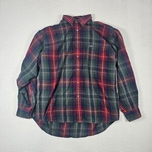 Dockers Mens XL Plaid Flannel Shirt Long Sleeve Burgundy Green 100% Cotton LS&CO
